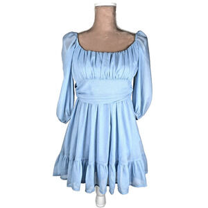 Lucy in the Sky Neia Mini Dress Blue Shimmer Chiffon Ruffle Sz S Coquette Lover